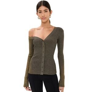 NWT Staud Women Large Craftsman Sweater Gold Metallic Cardigan Off-the-Shoulder